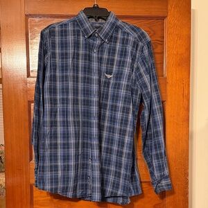 Wrangler Navy and White Plaid Button Down Shirt